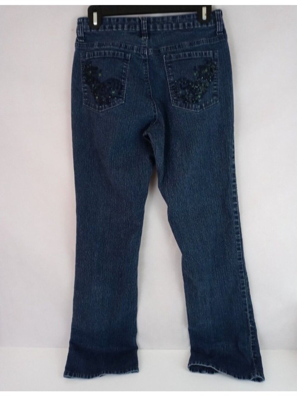 V.S.H. Women's Dark Wash Distressed Beaded Low Rise Bootcut Jeans Size 8